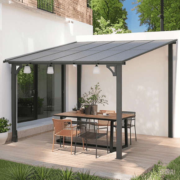 AECOJOY Gazebo 3 m x 3 m, Pergola Extérieure en Aluminium Étanche pour Jardin, Gazebo Mural à Toit Rigide Gris (Disponible en Promotion)