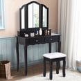 thumbnail image 1 of Costway Coiffeuse Table de Maquillage avec Miroir Tri-Pli avec Tabouret Noir, 1 of 7