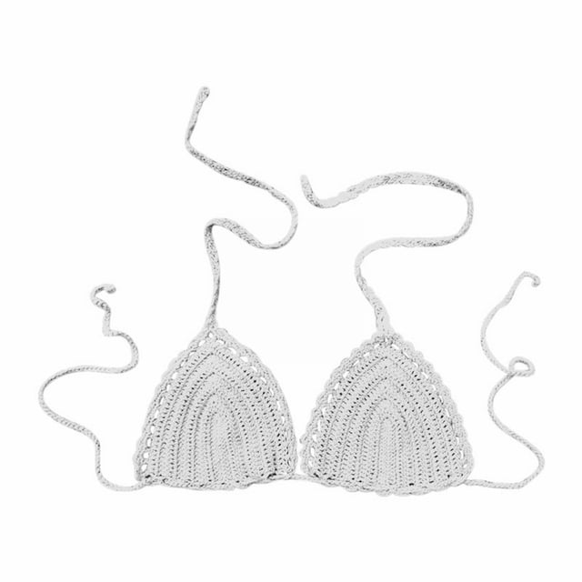 Hemlock Solid Color Hand Crochet Bikini Tops, Solid Color Hand Crochet Bikini Top, Euramerican Style, Summer Swimsuit, White Euramerican Swimsuit, White L, Size S-L