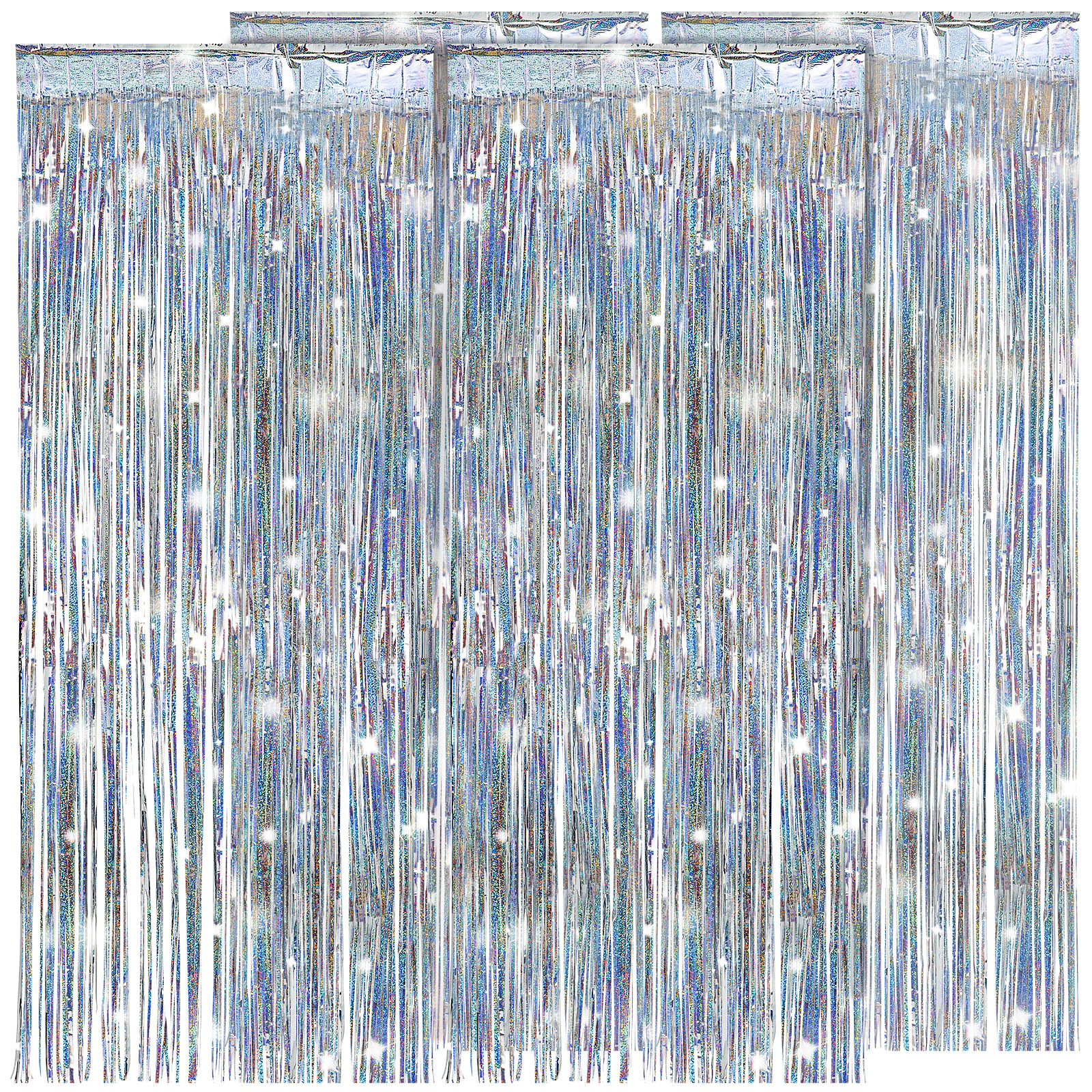 CIMAXIC Frange Argentée 4 Pcs Toiles de Fond Frangées Frange Argentée Rideaux de Fond de Fête Frange en Feuille Argentée Rideau à Frange Rubans Décorations de Fête,98.43"X39.37"X0.04 Pouces