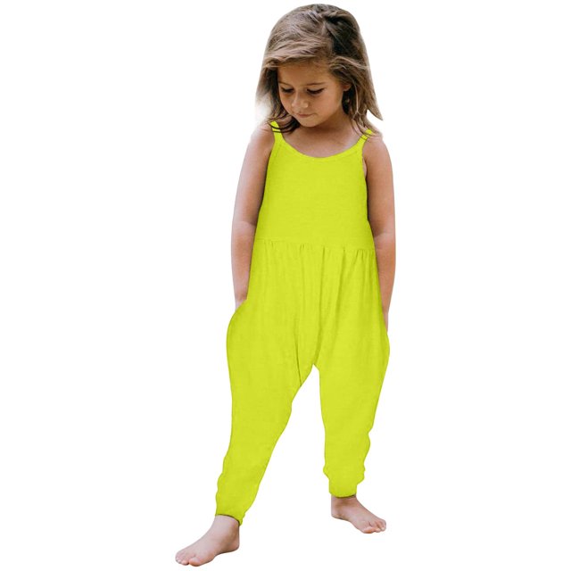 Girls Romper Sleeveless Rompers for Girls Spaghetti Strap Rompers with Pockets Girls Clothing Size 3T