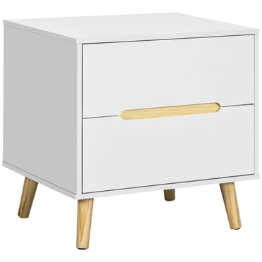 HOMCOM Table de Chevet, Table d'Appoint pour Sofa avec 2 Tiroirs et Pieds en Bois Blanc