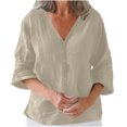 thumbnail image 1 of Timegard Womens Summer Tops V-Neck 3/4 Sleeve Button down Solid Color Lightweight Casual Loose Tops, 1 of 6