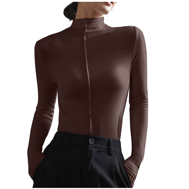 AherBiu Chandails à Manches Longues pour Femmes Couche de Base sous-Maillots Col Roulé Coupe Ajustée T-Shirts Blouse
