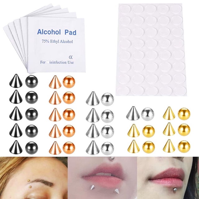 CUITING New Fake Lip Stud Ring Nose Ring Eyebrow Ring Dimple Sticker Piercing Jewelry