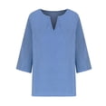 thumbnail image 4 of Timegard Tops for Women Notched V Neck 3/4 Sleeve Side Split Summer Casual Solid Color Loose Tops Tee, 4 of 6