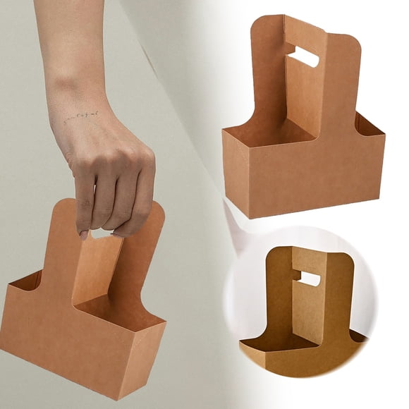 Disposable Coffee Cup Accessory for Takeout – Double Cup Handle Tray Kraft Paper Drink Holder for Coffee and Tea Food Storage 1 Platform