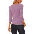 thumbnail image 3 of INSPIRE CHIC Women's Button Decor V Neck 3/4 Sleeve Solid Knitted Ruched Blouse Gray Purple S, 3 of 5