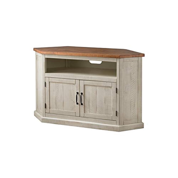 Martin Svensson Home Rustic Stamd Corner TV Stand Antique White and Honey Tobacco