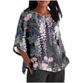 thumbnail image 1 of Hauts de Printemps pour Femmes Dames Mode Décontractée Court Manches 3/4 Imprimé Chemise Ample Blouse Haut Blouse Décontractée, 1 of 5