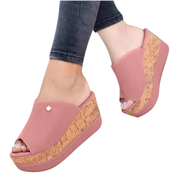Leutsin Summer Womens Fashion Slope Heel Thick Bottom Flip Flop Solid Shoes Sandals