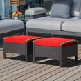 thumbnail image 1 of Costway Ensemble de 2 Coussins Repose-Pieds en Rotin pour Patio Poignée en Bois Rouge, 1 of 7