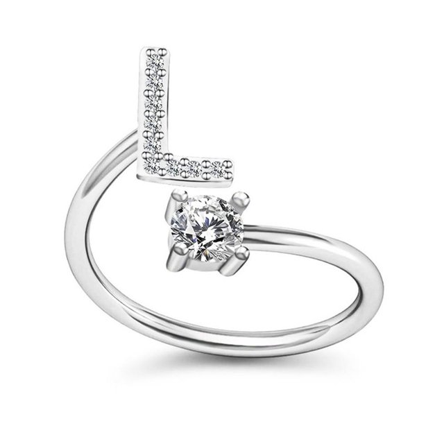 ruzhgo Bague Initiale pour Femmes Filles Bagues Alphabet en Alliage Argent Bagues Initiales Incrustées de Cristal Réglables Cadeau Type1 Type17