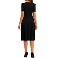thumbnail image 3 of INSPIRE CHIC Robe pour Femme Travail Col en V Manches Courtes sous le Genou Ceinturée Ligne A Plissée Robe L Noir, 3 of 6