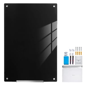 KFFKFF Tableau d'écriture en verre magnétique, surface de 36"x24" effaçable, conception sans cadre pour le mur, comprend un porte-marqueur, un outil de nettoyage, et 2 Stylos d'écriture, Noir
