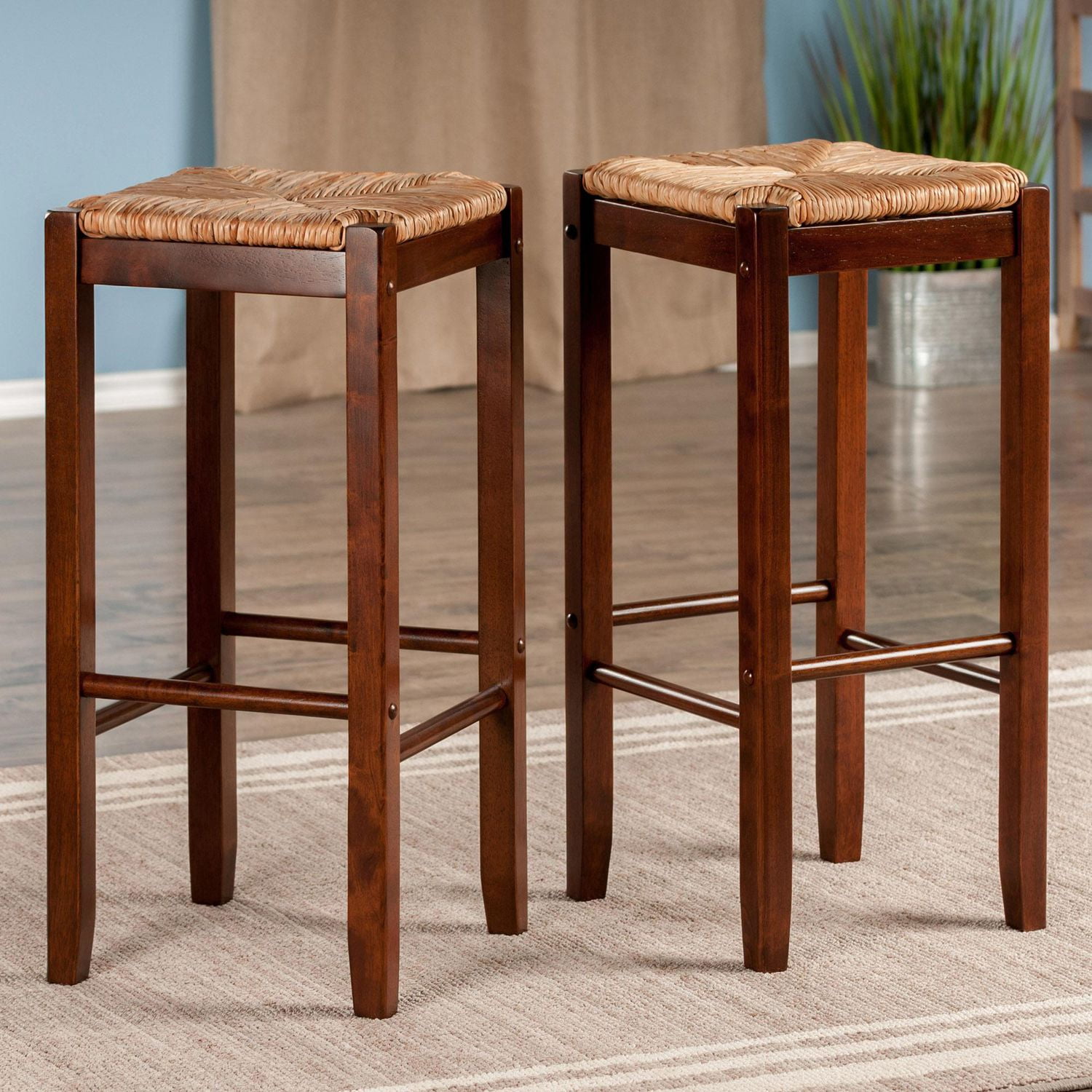 Winsome Kaden Rush Seat Bar Stools, 2-Pc Set, Walnut