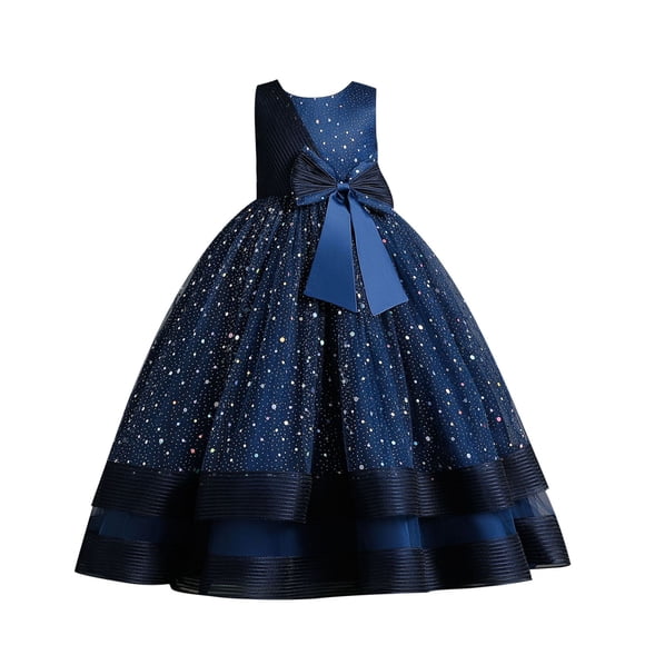 FhsagQ Dresses Girls Christmas Dresses Size 6/7 Children's Sequin Children's Dress Big Bow Princess Dress Girl Flower Girl Dress Kids Dress Dark Blue 10-11 Years