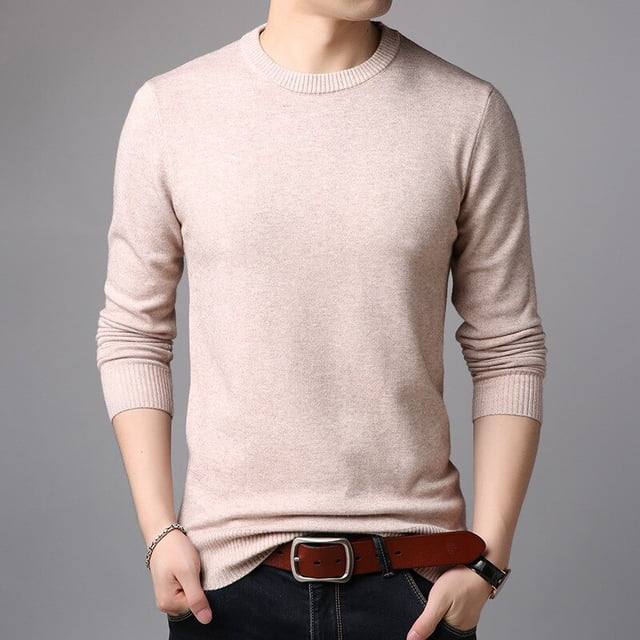 OmicGot Men's Sweaters Pure Color Slim Young Sweater Round Collar Big Size Pullover for Man Tops Thin Sweater