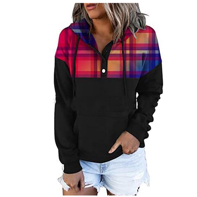 Fridja Sweat à Capuche pour Femmes Imprimé Manches Longues Blouse Décontractée Pull Tops