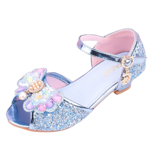 MIASHUI Chaussures de Fille Robe Chaussures de Princesse Mary Jane Talons Bas Paillettes Fête Mariage Chaussures, Bleu, 5-5,5 Ans
