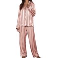 thumbnail image 3 of AherBiu Womens Pajama Sets Long Sleeve Button down Shirts with Pjs Pants Striped Loungewear Set Outfits, 3 of 6