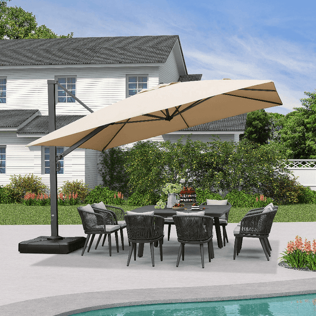 PURPLE LEAF Parasols Déportés d'Extérieur 12 Pi Carrés en Aluminium, Parasols Suspendus Décalés avec Rotation à 360°, Inclinaison Réglable, Grand Parasol de Jardin/piscine/patio, Beige