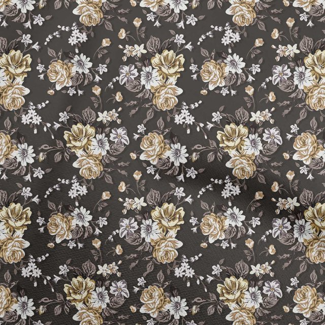 oneOone Coton Flex Brun Tissu Floral Rétro Tissu Imprimé par la Cour 40 Pouces de Large