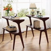 Tribesigns 2-Tier Narrow Tall End Table with Storage Shelves, Slim Side Table for Couch, Bedside Nightstand for Bedroom, Living Room (2PCS, Burgundy)