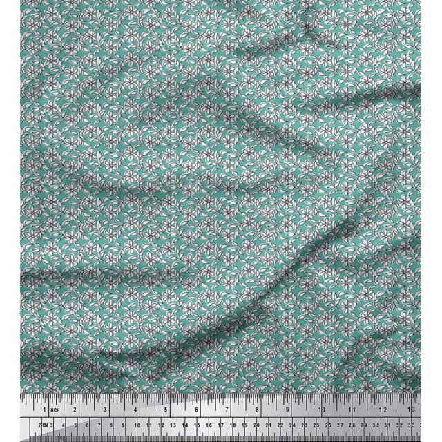 Soimoi Poly Georgette Fabric Leaves & Floral Block Print Fabric by The Yard 52 Inch Wide