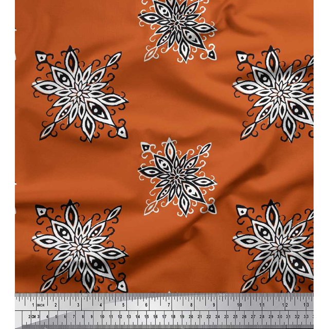 Soimoi Poly Georgette Fabric Floral Block Print Fabric by The Yard 52 Inch Wide