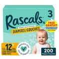 thumbnail image 1 of Couches Rascals Premium, taille 3, 200 unités, incluant 5 paquets de Lingettes premium à 99% eau, 1 of 8