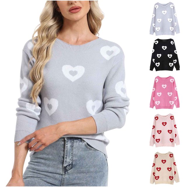 Yuyuzo Chandails pour Femmes Saint-Valentin Col Rond Manches Longues Chemises Amples Décontractées Confortables Tricot Chandail Tops