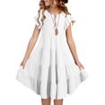 thumbnail image 2 of BYHONG Robes d'Été pour Filles à Double Couche à Manches Volantées Fluides Robe Trapèze Décontractée Dégradé Robes Midi Jupes Robes pour Filles Blanc 130, 2 of 7