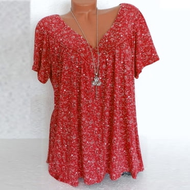 yievot Women Plus Size V-Neck Tops Ruched Tunic Short Sleeve T-shirt Summer Clothes Casual Tunic Blouse Oversize