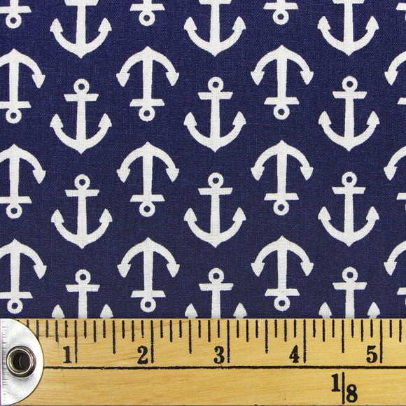 FABRIC CREATIONS Fat Quarter 45 × 53 cm (18 × 21 in) Navy with White Anchors