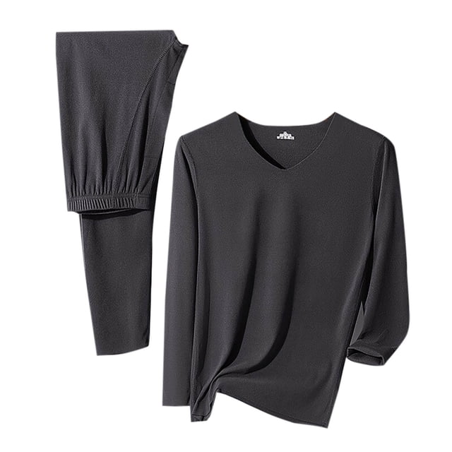 Pantalon Thermique pour Hommes Funicet, Pantalon Thermique pour Hommes, Ensemble de sous-Vêtements Thermiques Décontractés Unis pour Hommes à Enfiler, Col Rond, Haute Élasticité, Garde au Chaud