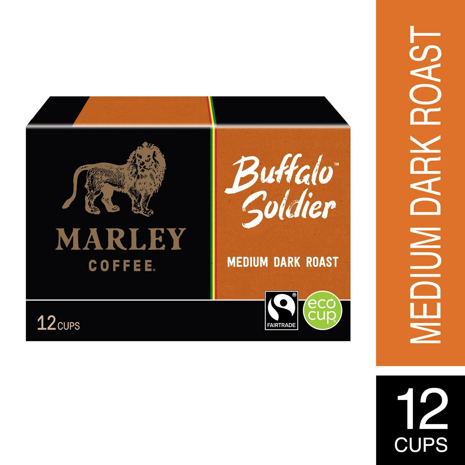 Marley Coffee Buffalo Soldier, Medium-Dark Roast, Single Serve K-Cup Compatible Capsules, 12 Capsules