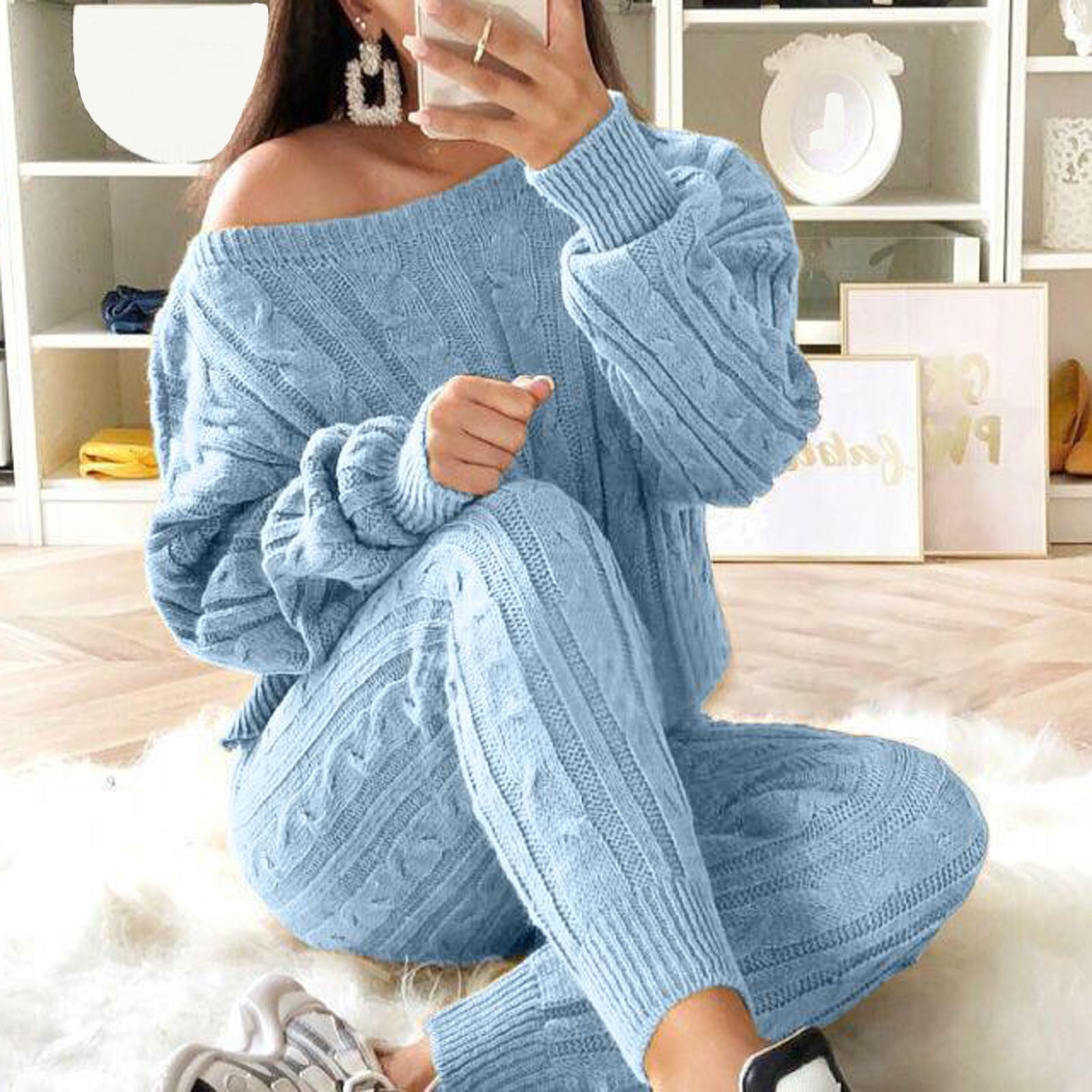 Levmjia Women's Lounge Sets 2024 Fall Oversized Long Sleeve Casual