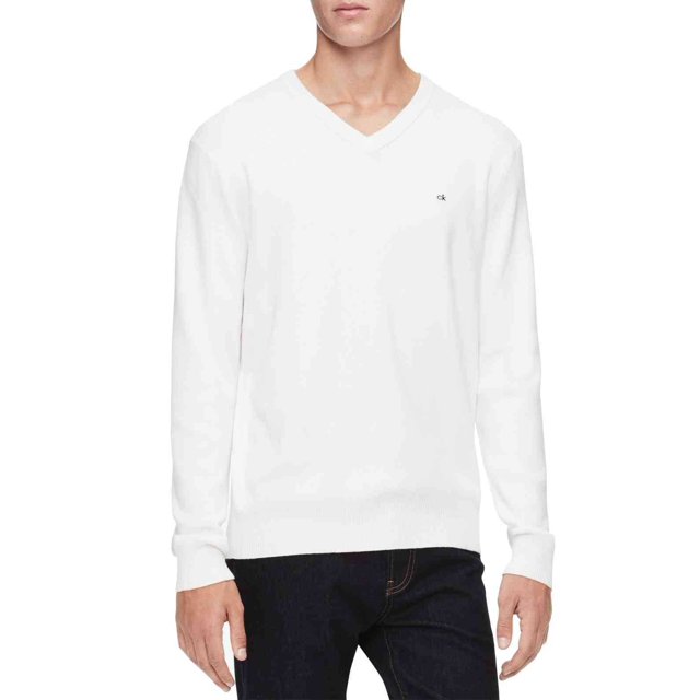 Calvin Klein Men’s Ribbed Sweater, White, Large