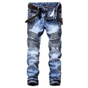 Men's Jeans Men's Stacked Jeans Skinny Fit Stretch Patched Side Striped Straight Leg Denim Pants Jeans Homme BU1 34