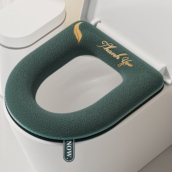 Czzoypi Housse de Siège de Toilette Épaissie avec Poignée, Coussinet de Siège de Toilette Tricoté Lavable pour l'Hiver, Anneau de Toilette Doux et Chaud pour la Salle de Bain, Vert