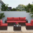 thumbnail image 1 of Kullavik Ensemble de Meubles en Osier pour Patio Extérieur 6 Pcs avec Coussins, Rouge, 1 of 5