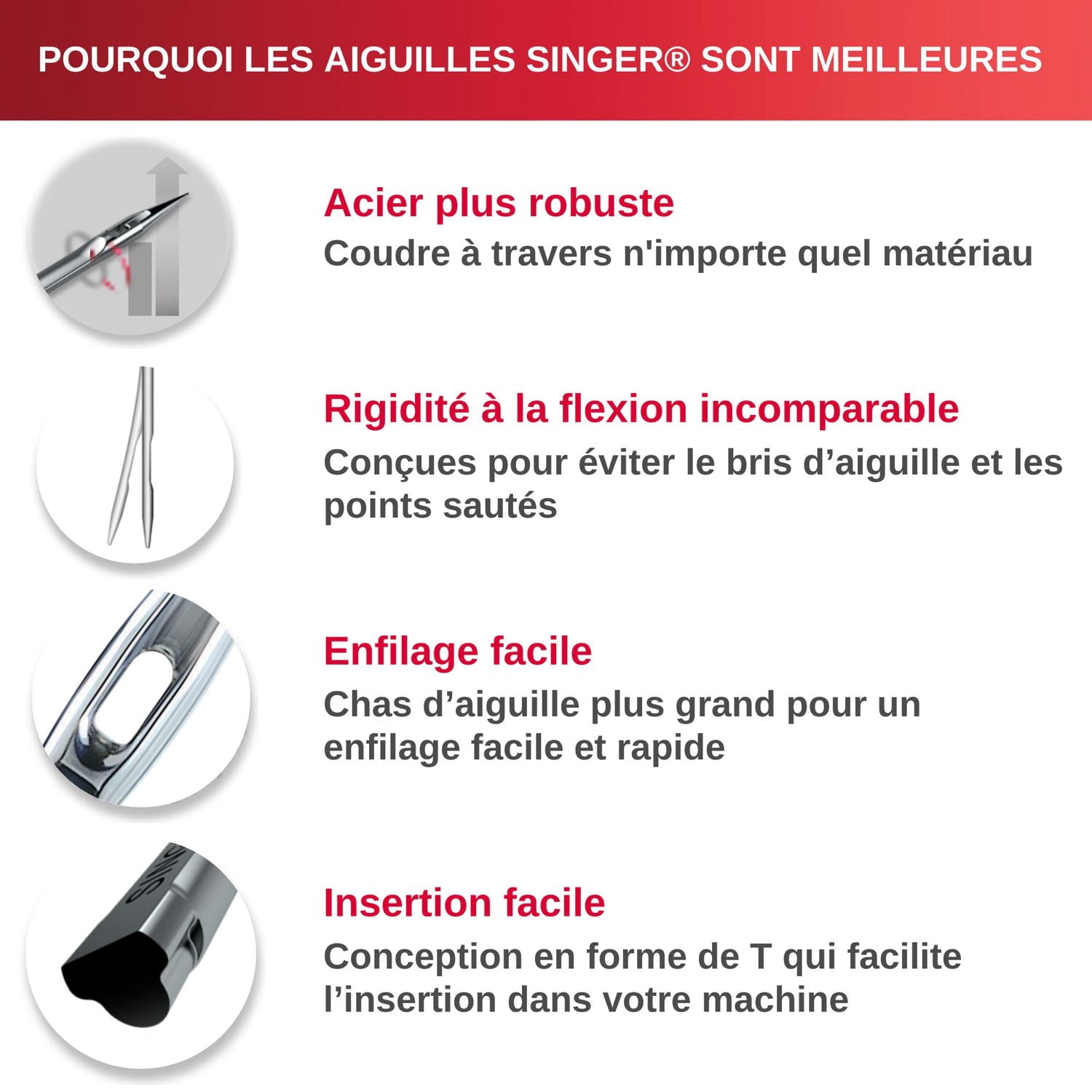 SINGER® Aiguilles pour cuir, machine à coudre, taille 100/16, 5 unités – Pointe biseautée