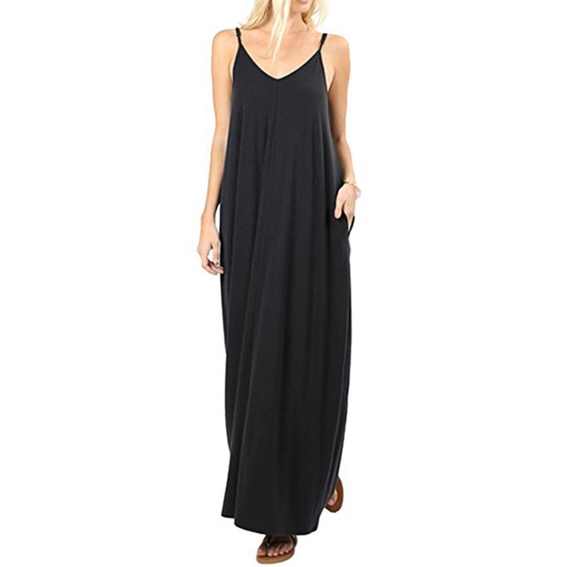 Robe Longue Maxi d'Été pour Femme Sans Manches à Bretelles, Style Bohème, Col en V, Caftan, Robe Soleil