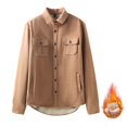 thumbnail image 2 of Lovzfmll Men's Shirt Jacket Button Front Fleece Lined Pocket Detail Solid Color Khaki, L, 2 of 9