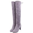 thumbnail image 2 of Bottes Mi-Mollet d'Hiver Chaudes pour Femmes à Rivets, Fermeture Éclair, Talons Sabots, Équitation, Aguichant, 2 of 8