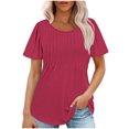 thumbnail image 1 of Dealovy Hauts d'Été pour Femmes Chic Décontracté Manches Courtes Plissées Col Ras du Cou T-Shirts Amples Unis Tuniques pour Dames, 1 of 7