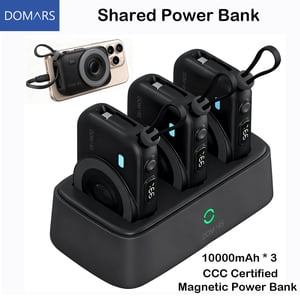 Domars 3pcs 10000mAh Ensemble de banques de puissance magnétique, 22.5W Chargeur portable à charge rapide avec base de charge, type-C intégré & Câble de foudre, forte adsorption magnétique pour les voyages au bureau intérieur