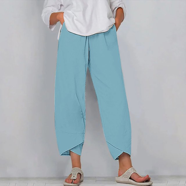 RXIRUCGD Women's Summer Comfortable Loose Wide Legged Fashion Solid Color Capris, Light Blue, Size: 3XL