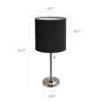 thumbnail image 3 of LimeLights Brushed Steel Stick Lamp with Charging Outlet and Fabric Shade 2 Pack Set, 3 of 7